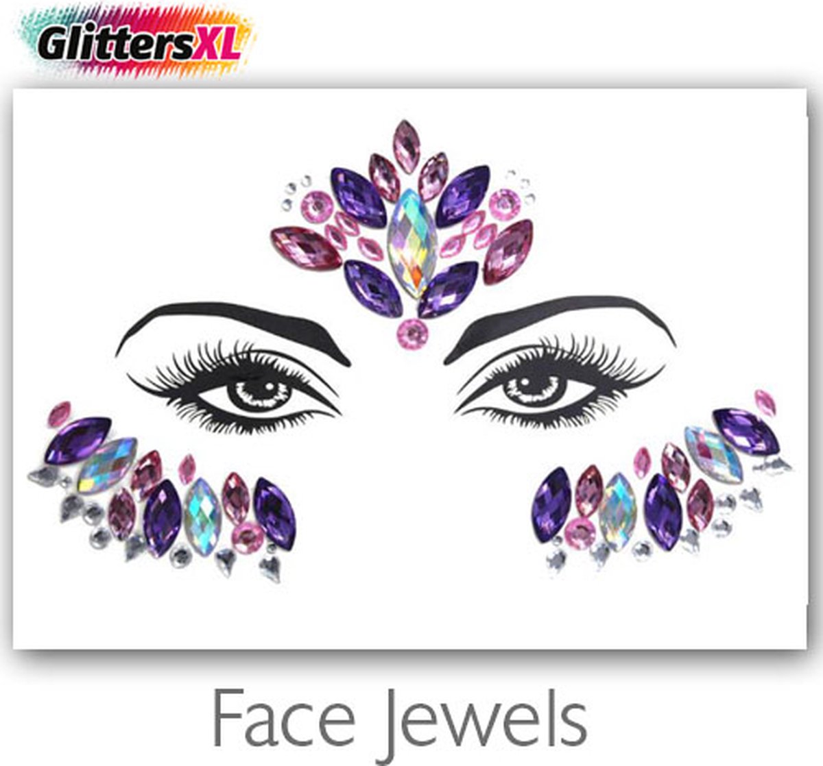 GlittersXL - Festival Diamant Face Jewels (Paars) [Dots Strass Steentjes met zelfklevend Plaklaag - Sticker Diamantjes voor Lichaam en Gezicht - Festival tattoo set outfit diamand glitter - Juwelen Face Glitterstiften tattoos kinderen]